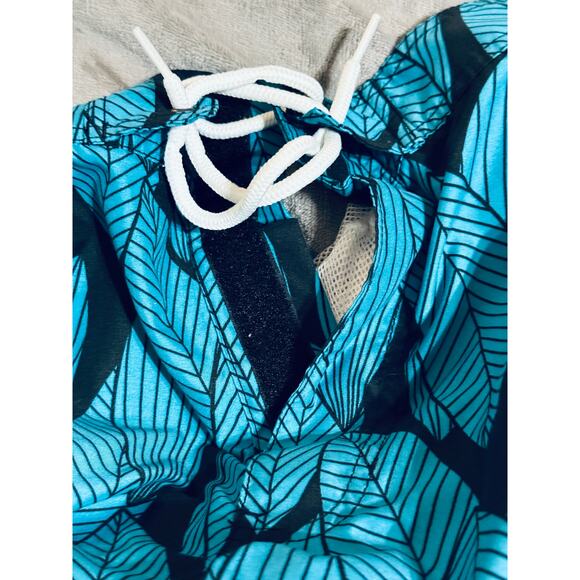 Trunks Surf &‎ Swim Co. Size 38 Men Swim Shorts Lined Blue Black Leaves Ocean - Picture 4 of 7